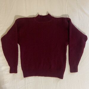 Vintage 100% Wool Cable Knit Mock Neck Sweater - Maroon Red - S / M